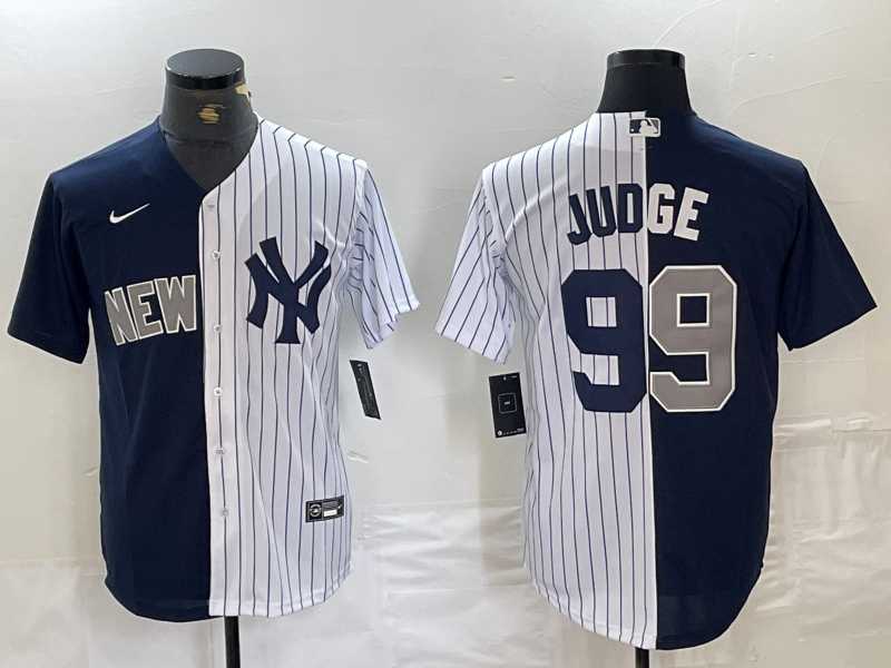 Men%27s New York Yankees #99 Aaron Judge Navy White Split Stitched Baseball Jersey Dzhi->new york yankees->MLB Jersey